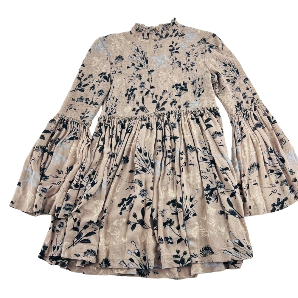 Free People Women's size XS Blouse Boho Flowy oversized Long Sleeves Floral